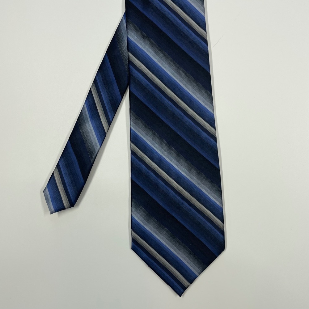 Platinum Designs Blue Grey Striped Silk Necktie Mens One Size